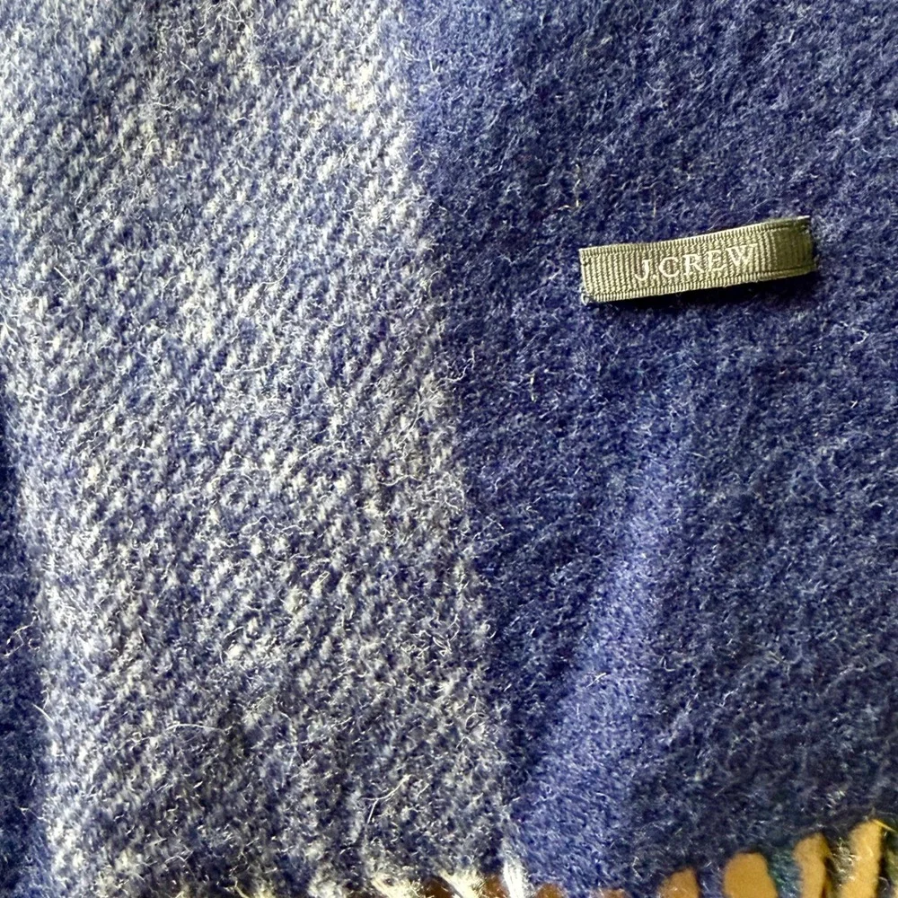 J.Crew Blanket Scarf Plaid Reversible Plaid Blue Fringe J Crew Preppy Academia